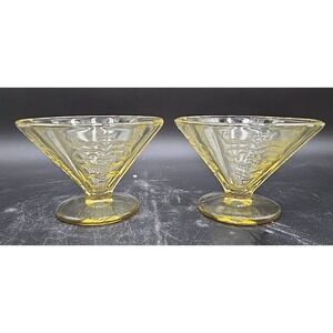 2 Federal Madrid Yellow Depression Glass Sorbet Ice Cream Sherbet Glass Vtg